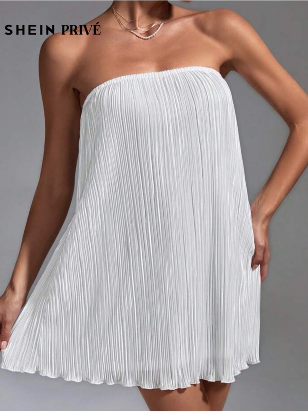 SHEIN White Shimmery Pleated Midi Drsss